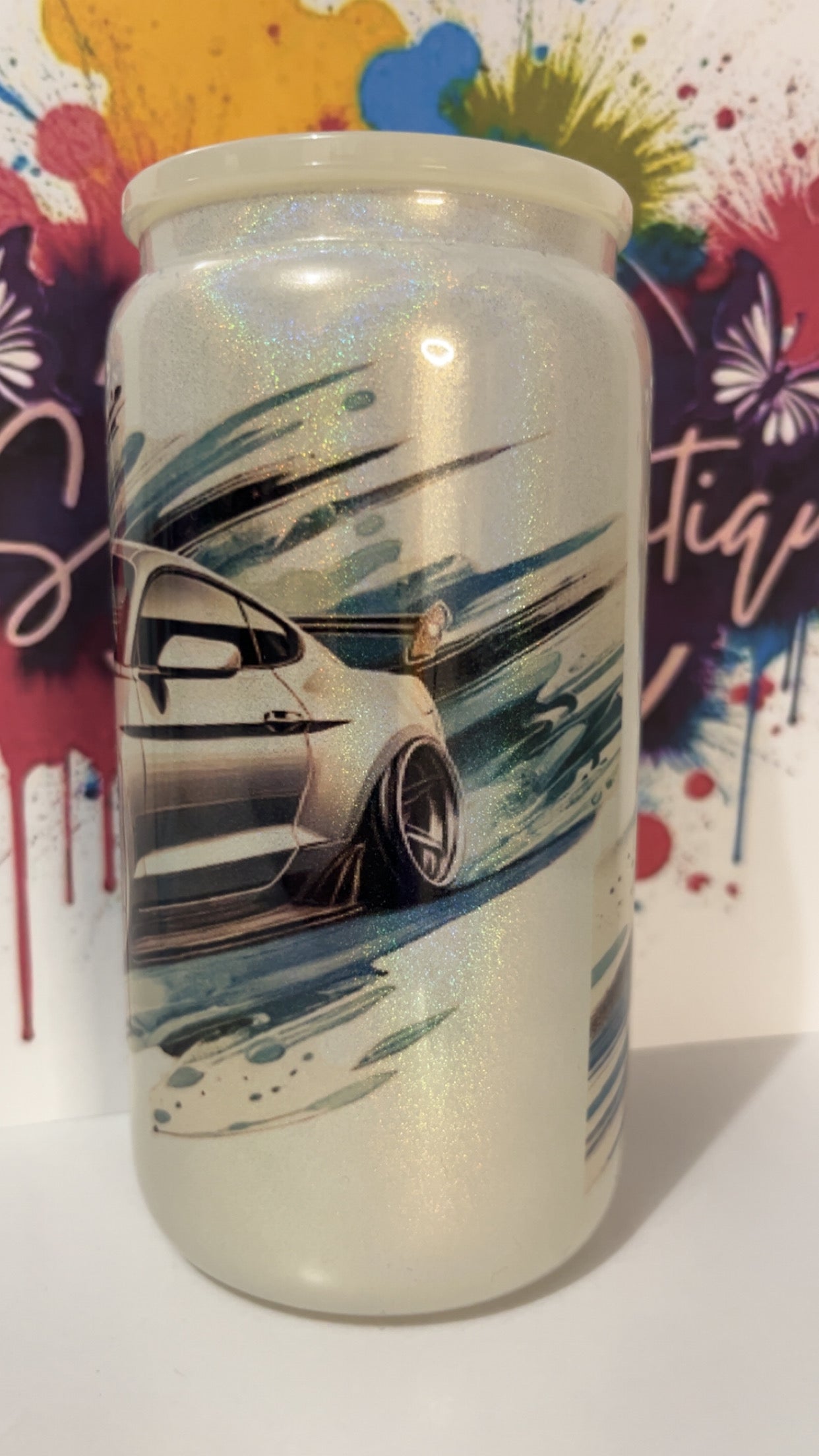 Shimmer Mustang Car 16oz Glass Cup