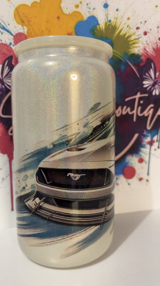 Shimmer Mustang Car 16oz Glass Cup