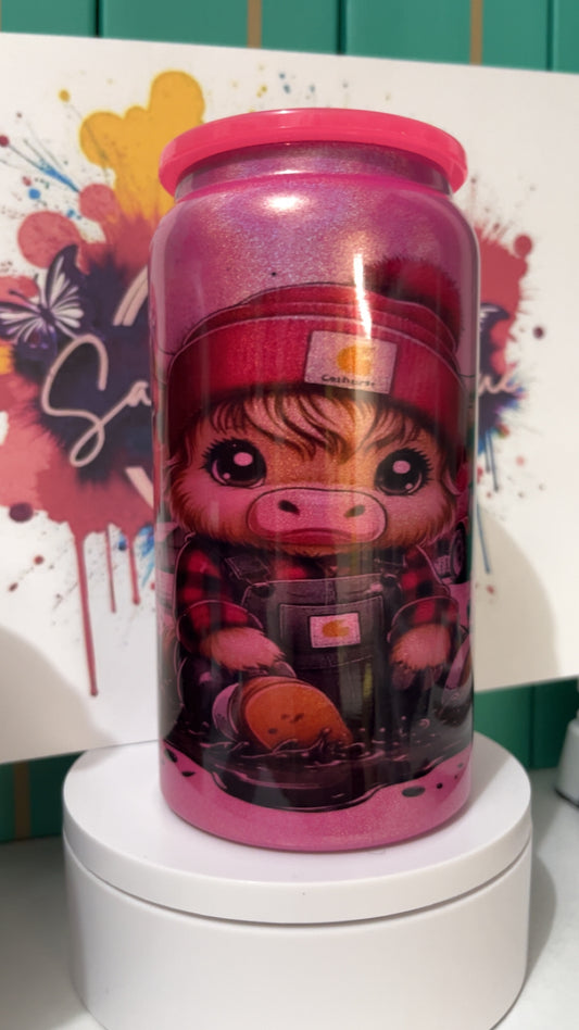 Carhartt Highland Cow 16oz shimmer Pink Cup
